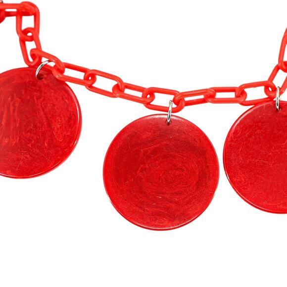Bold Vintage Large Marbled Red Disk Bakelite Necklace Plastic Chain Geo Mod Read - Picture 9 of 13